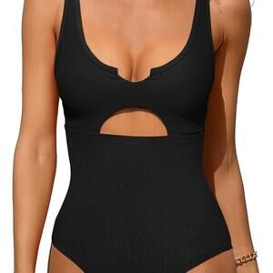 Charmo Ribbed One Piece Swimsuit Cutout Scoop Neck Womens Size Small NWT